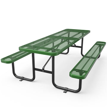 96" Expanded Metal Rectangular Picnic Table Set, Green No Complete Patio Set Green Seats 6 Rust Resistant Frame Garden & Outdoor Complete Patio Sets Steel Steel