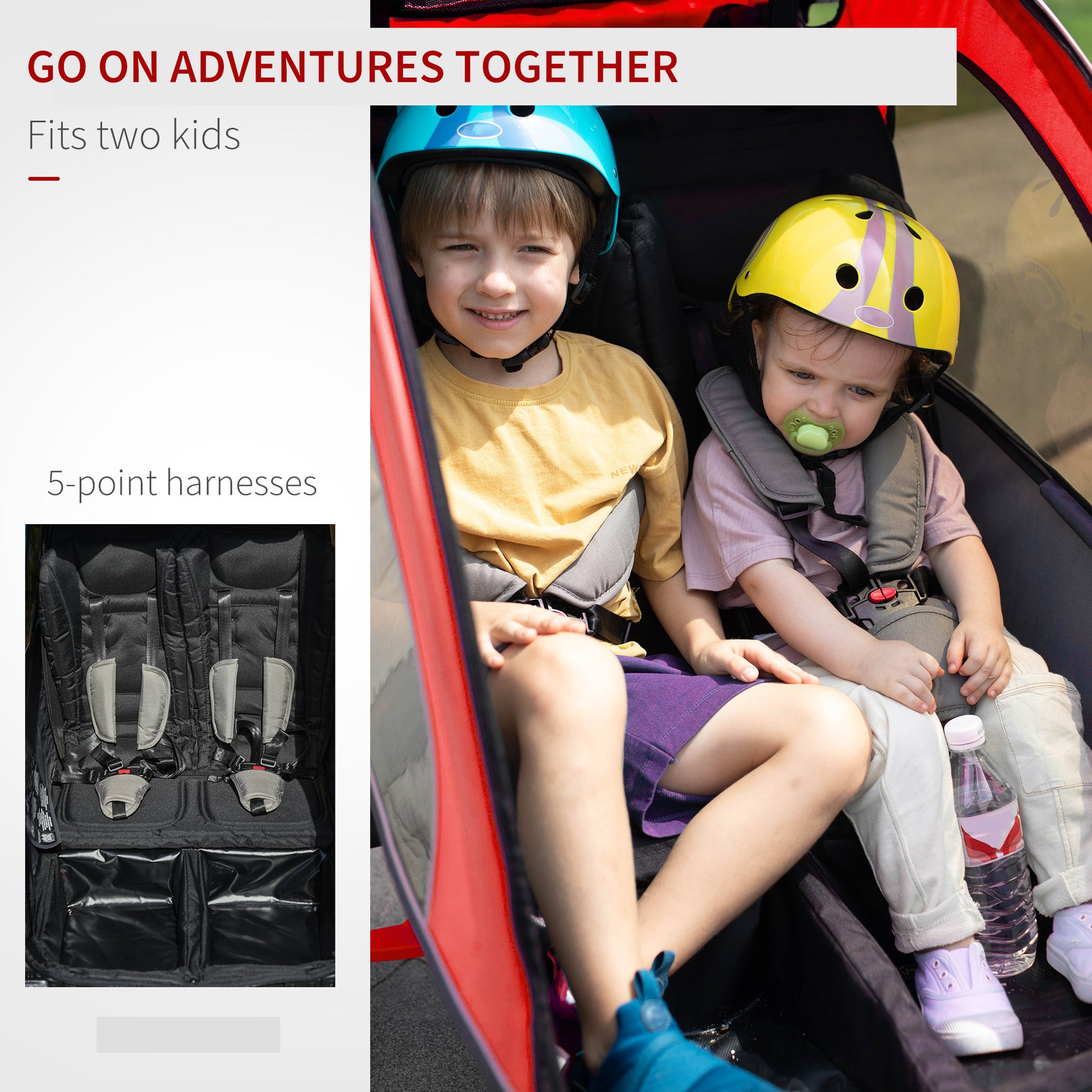 Aosom Bike Trailer For Kids 3 In1 Foldable Child Jogger Stroller Baby Stroller Transport Carrier With Shock Absorber System Rubber Tires Adjustable Handlebar Kid Bicycle Trailer Red And Grey Red Aluminum