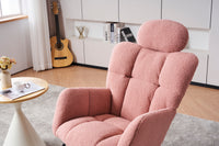 055 Teddy Fabric Upholstered Nursery Rocking Glider Chair Mid Century Modern Accent Arm Chair Padded Seat With High Backrest And Pillows For Living Room Bedroom Offices Pink Teddy Headrest Solid