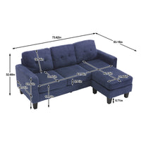 Velvet Sectional Couchl Shaped Sofa With Ottoman For Small Apartment Navy Velvet 3 Seat