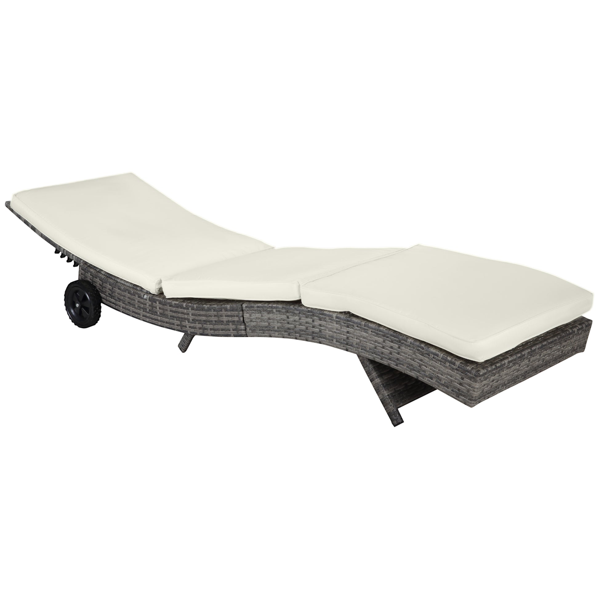 Outsunny Wicker Chaise Lounge Pool Chair, Outdoor Pe Rattan Cushioned Patio Sun Lounger W 5 Level Adjustable Backrest & Wheels For Easy Movement, Cream White Cream White Rattan