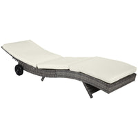 Outsunny Wicker Chaise Lounge Pool Chair, Outdoor Pe Rattan Cushioned Patio Sun Lounger W 5 Level Adjustable Backrest & Wheels For Easy Movement, Cream White Cream White Rattan