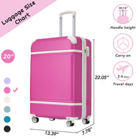 20 In Luggage 1 Piece With Tsa Locklightweight Suitcase Spinner Wheels,Carry On Vintage Luggage,Pink Pink Abs