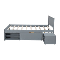 Full Size Platform Bed With Drawer And Two Shelves, Gray Expected Arrival Time: 10.28 Full Gray Mdf Lvl