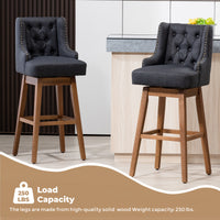 Coolmore Bar Stools Set Of 2 Counter Height Chairs With Footrest For Kitchen, Dining Room And 360 Degree Solid Wood Legs Swivel Bar Stools Set Of 2 Black Linen Black Foam Linen