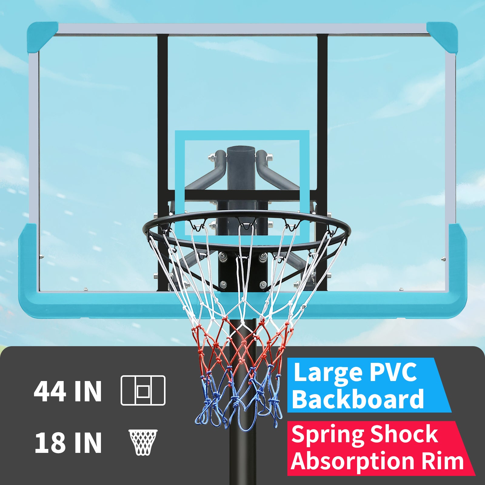 Height Adjustable Basketball Hoop, 7.5 To 10Ft Adjustable Basketball Stand With 44 Inch Backboard, Portable Basketball Goal System With Stable Base And Wheels Blue Balls Sports Black Blue Portable Garden & Outdoor Training Support Iron