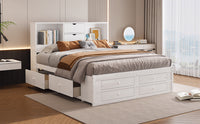 King Size Platform Bed With Storage Headboard And 8 Drawers, White Box Spring Not Required King White Wood Bedroom Bed Frame Solid Wood Mdf