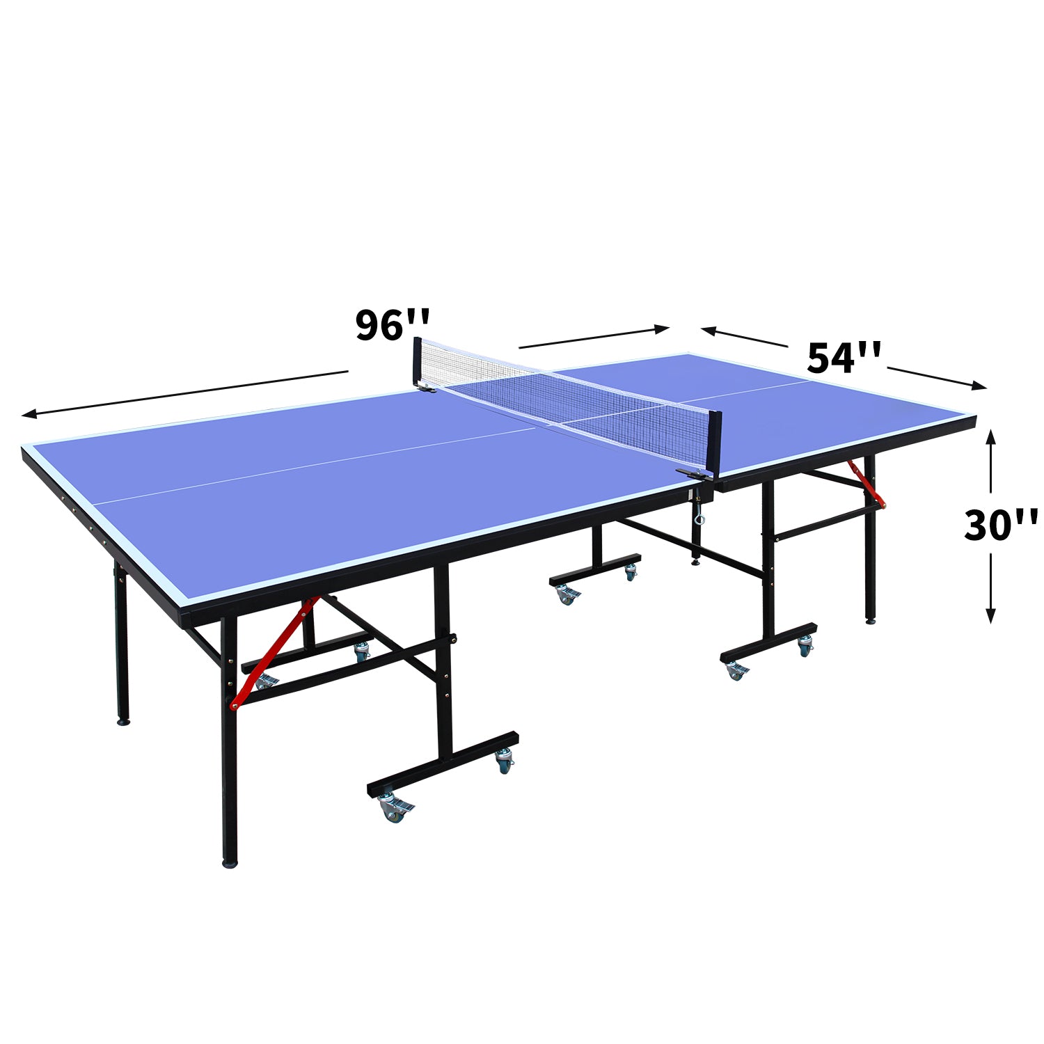 8Ft Mid Size Table Tennis Table Foldable & Portable Ping Pong Table Set For Indoor Games With Net, 2 Table Tennis Paddles And 3 Balls Blue Mdf