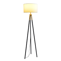 Sway Brassed Gold Floor Lamp With On Off Switch Triple Legs White Fabric Shade Black,Gold,White Table&Floor Lamps Fabric,Metal