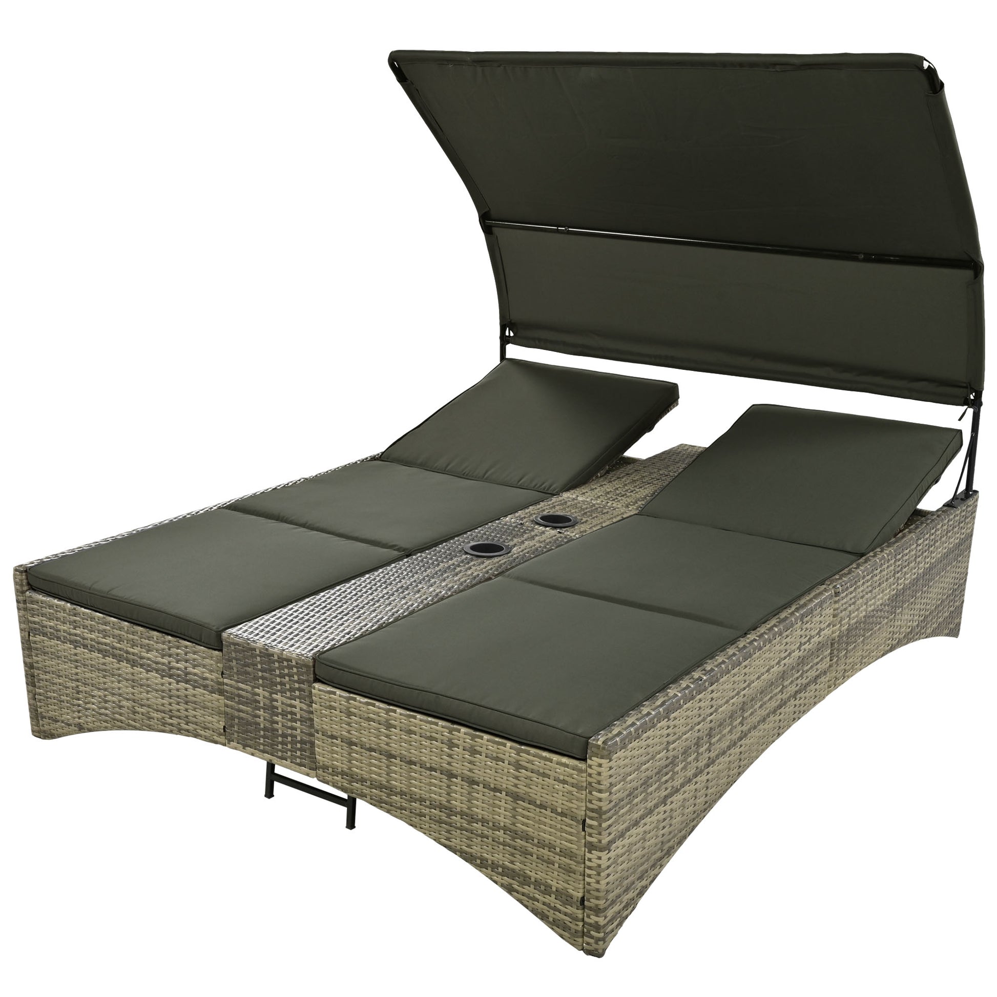Patio Daybed Outdoor Daybed Outdoor Rattan Sun Lounger With Shelter Roof With Adjustable Backrest, Storage Box And 2 Cup Holders For Patio, Balcony, Poolside,Grey Yes Grey Seats 2 Water Resistant Frame Water Resistant Cushion Garden & Outdoor Sectional