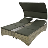 Patio Daybed Outdoor Daybed Outdoor Rattan Sun Lounger With Shelter Roof With Adjustable Backrest, Storage Box And 2 Cup Holders For Patio, Balcony, Poolside,Grey Yes Grey Seats 2 Water Resistant Frame Water Resistant Cushion Garden & Outdoor Sectional