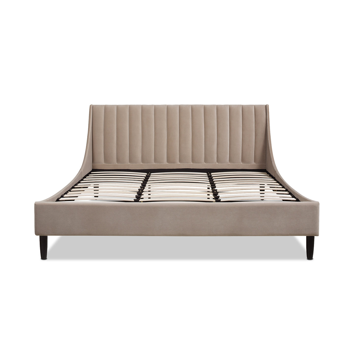 Aspen Vertical Tufted Headboard Platform Bed Set, King, Mink Beige Performance Velvet Box Spring Not Required King Mink Wood Foam Velvet Velvet