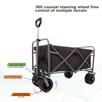 Outdoor Garden Park Utility Kids Wagon Portable Beach Trolley Cart Camping Foldable With Big Wheels Folding Wagon Black Brown Garden & Outdoor Fabric Steel