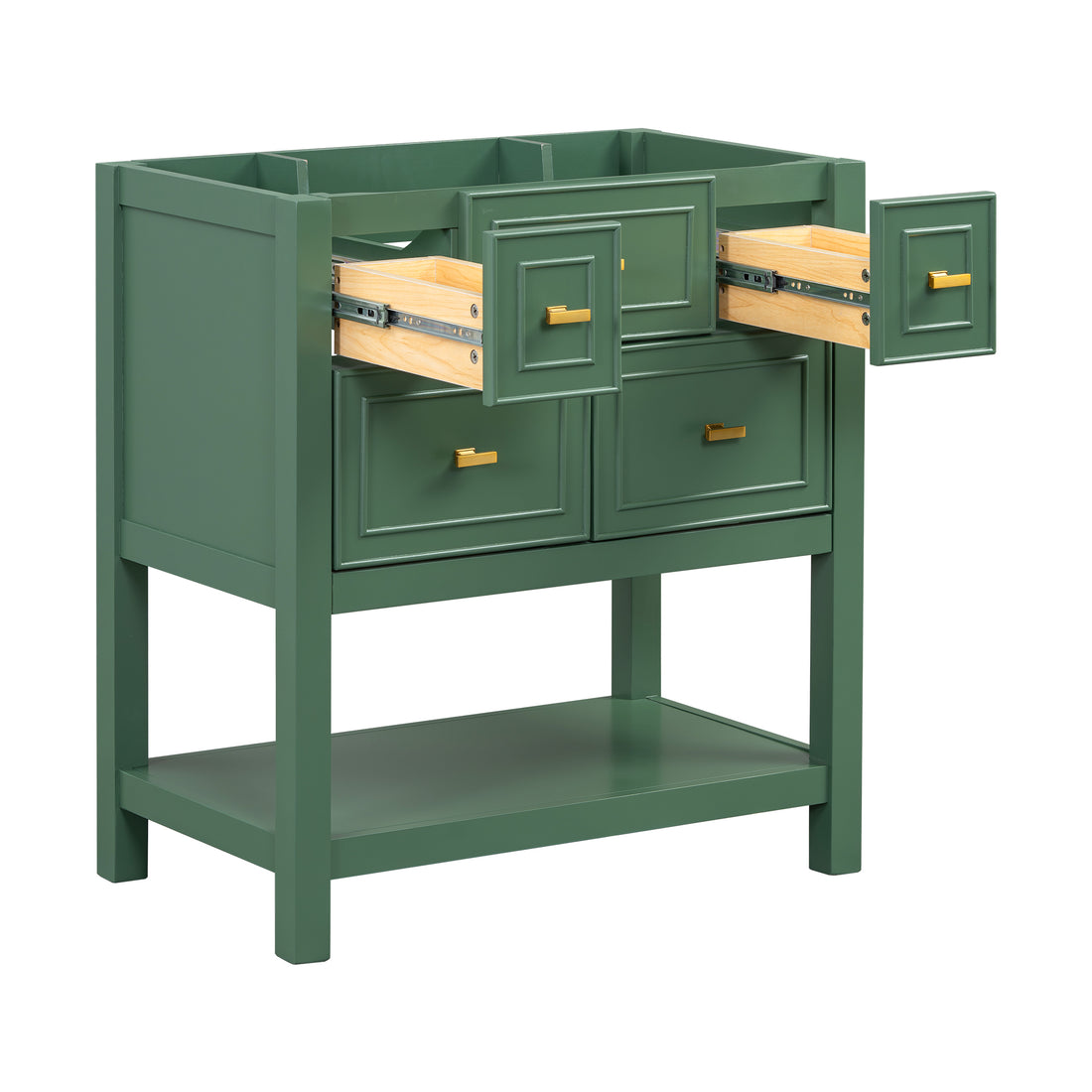 30'' Bathroom Vanity Without Sink, Free Standing Single Vanity With 5 Drawers, Solid Wood Frame Bathroom Storage Cabinet Not Include Basin Sink 4 Green 1 Bathroom Freestanding Modern Solid Wood Mdf Painted