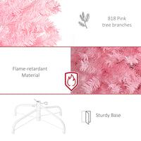 Homcom 7' Tall Unlit Slim Douglas Fir Artificial Christmas Tree With 818 Realistic Branch Tips, Pink Pink Plastic
