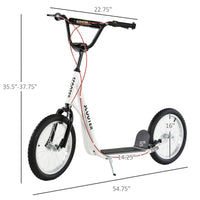 Aosom Youth Scooter Kick Scooter For Kids 5 With Adjustable Handlebar 16" Front And Rear Dual Brakes Inflatable Wheels, White White Iron Plastic