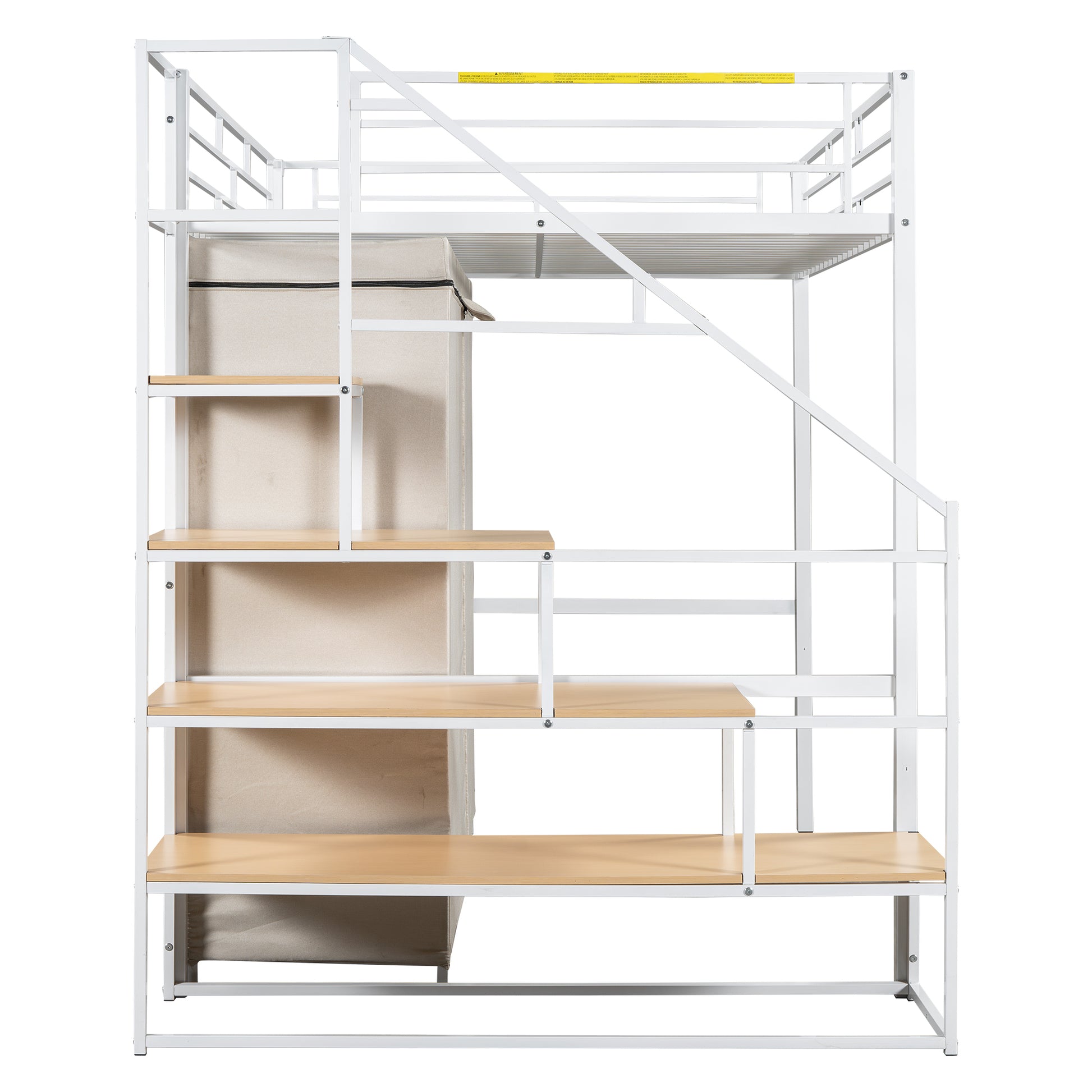 Full Size Metal Loft Bed With Wardrobe And Storage Shelves, White Box Spring Not Required Full White Metal Mdf Metal