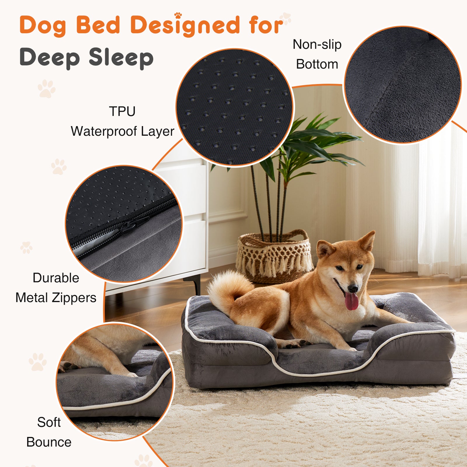 Memory Foam Pet Bed For Small Dogs & Cats With Washable Removable Cover Non Slip Base Waterproof Liner Egg Crate Foam For Improved Sleep, Grey,Extra Large Grey Fabric