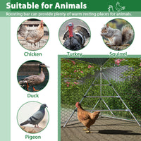 10 Ft. X 6.6 Ft. Large Metal Walk In Chicken Coop Galvanized Poultry Cage With Roosting Bar Farm Hen House Silver Metal