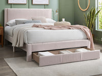 Contemporary 1Pc Queen Size Bed W Storage Drawer Light Pink Corduroy Texture Design Platform Bedframe Box Spring Not Required Queen Light Pink Wood Bedroom Contemporary,Modern Bed Frame Corduroy