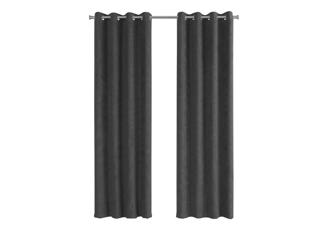 Curtain Panel, 2Pcs Set, 54"W X 84"L, Room Darkening, Grommet, Living Room, Bedroom, Kitchen, Grey Micro Suede, Contemporary, Modern Grey Polyester