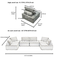 Modern Black 6 Piece Modular Sectional Sofa, Free Configuration For Large Living Rooms, Entertainment Spaces, And Open Concept Areas Light Gray Light Gray Chenille 6 Seat