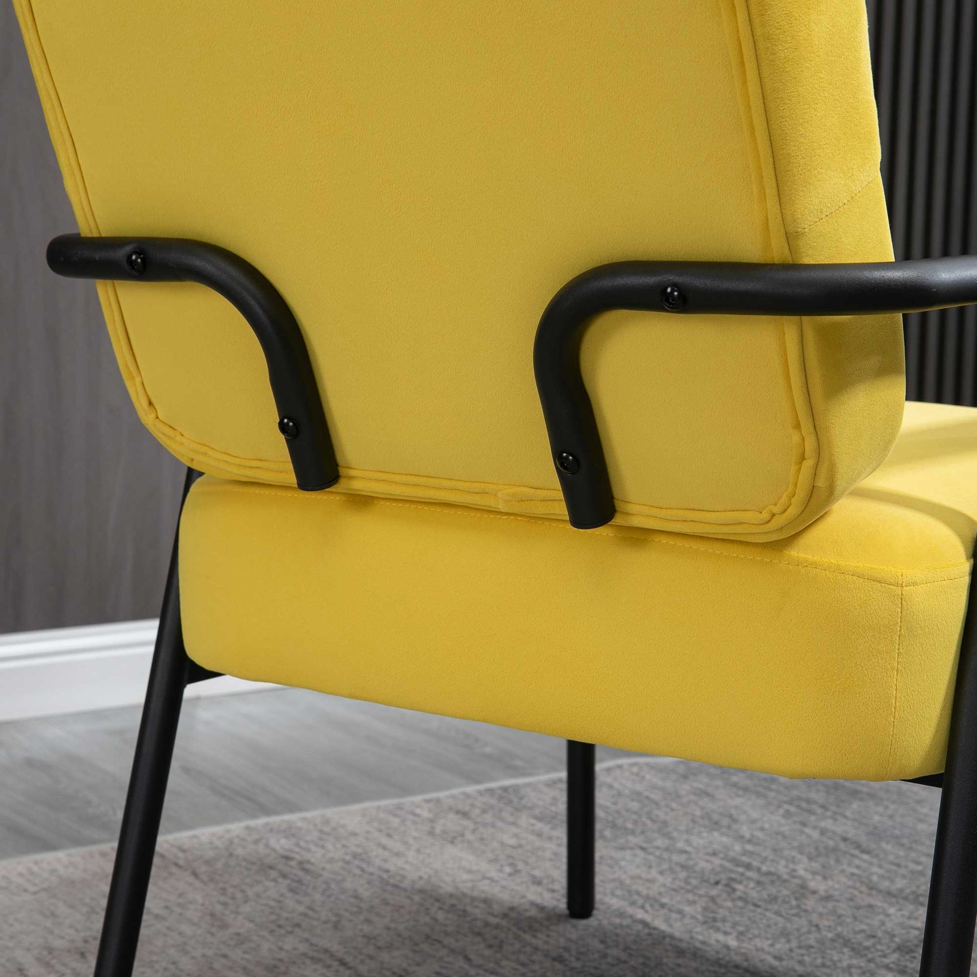 Homcom Modern Accent Chair With Cushioned Seat And Back, Upholstered Velvet Armchair For Bedroom, Living Room Chair With Arms And Steel Legs, Yellow Yellow Steel