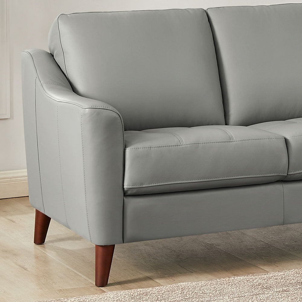 Ersa Leather Loveseat Silver Grey Memory Foam Genuine Leather