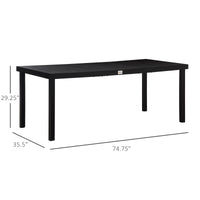 Outsunny 75" X 35" Outdoor Dining Table For 8 People, Rectangular Aluminum Frame Garden Table With All Weather Faux Wood Top For Garden, Lawn, Patio, Black Black Aluminum