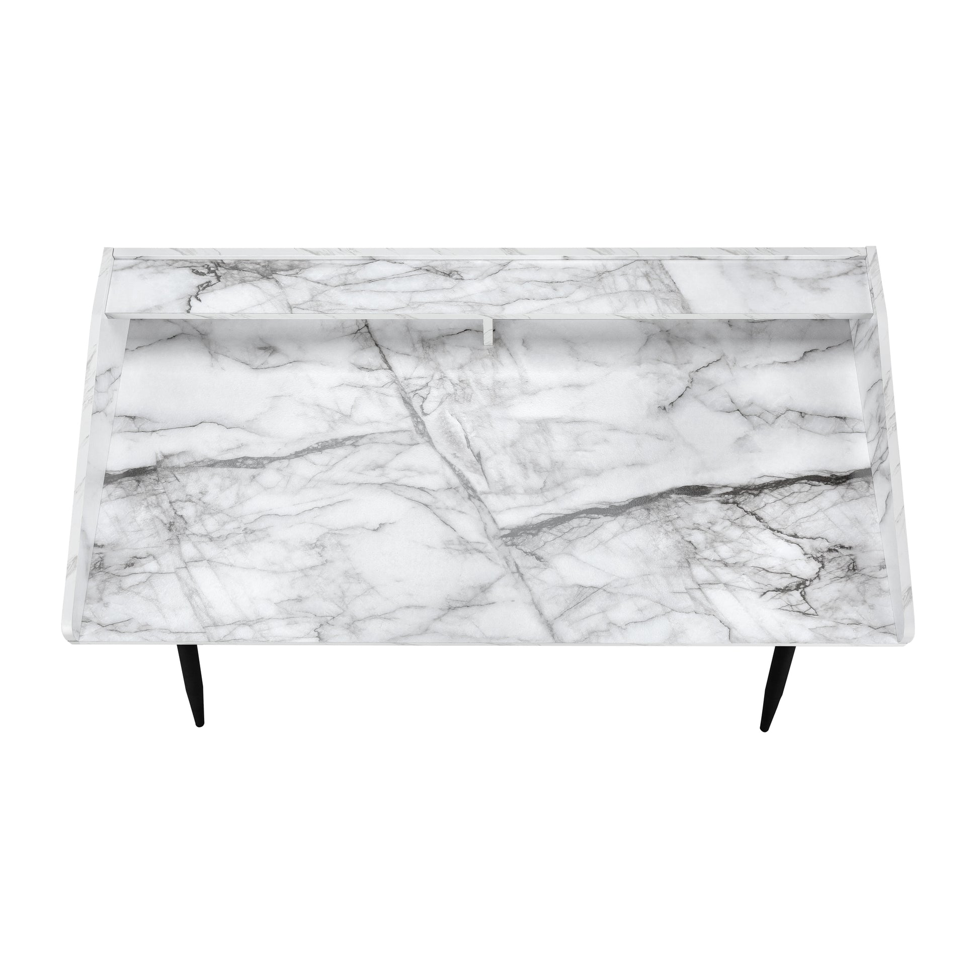 Computer Desk, Home Office, Laptop, Storage Shelves, 48"L, Work, White Marble Look Laminate, Black Metal, Contemporary, Modern White Particle Board