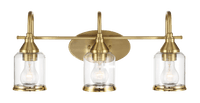 Twilight Three Lights Brushed Gold Contemporary Vanity Light 22"W 10"H 7.48"E With Clear Glass Gold Glass Bathroom Glass,Metal