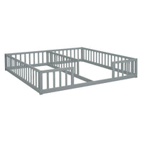 Double Twin Floor Bed With Fence, Guardrails, Without Door, Grey Twin Grey American Design Pine