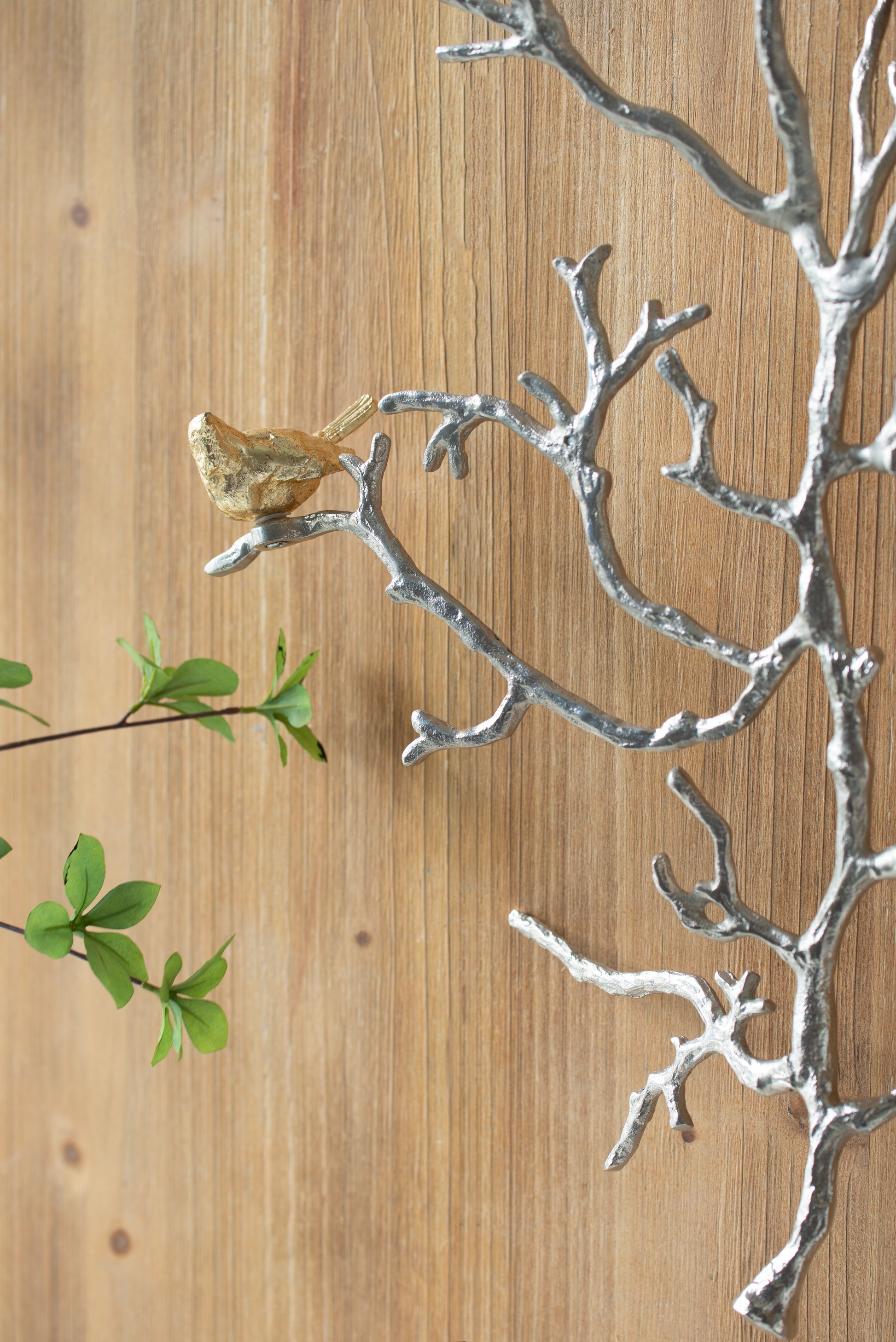 17X5.5X22" Metal Branch Wall Sculptures With Bird Accents, Set Of 2 Silver Multi Aluminium