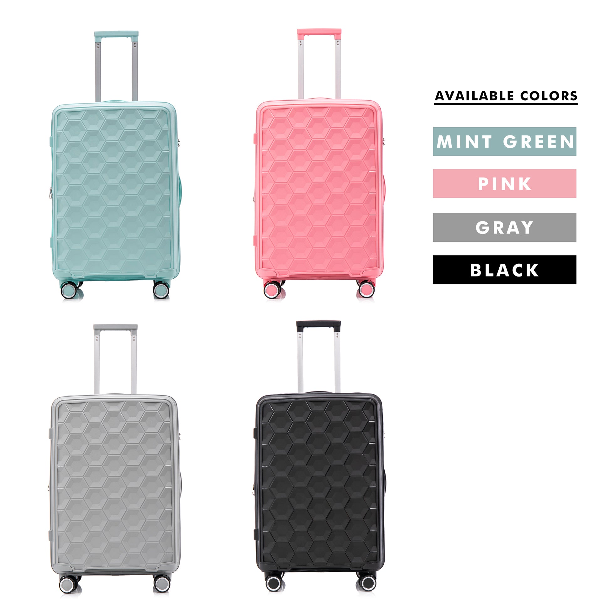 Pp Luggage Sets 3 Piece 20 24 28 , Expandable Carry On Luggage With Tsa Lock Airline Approved, Pp Materials Hard Shell And Lightweight Suitcase With Spinner Wheels Mint Green Mint Green Polypropylene