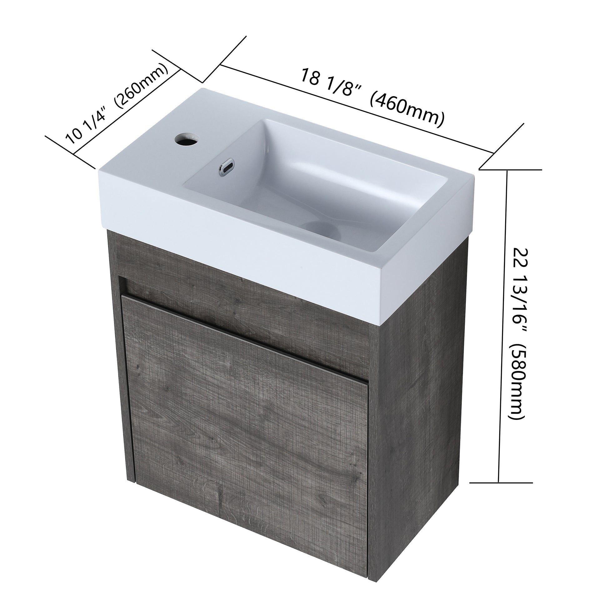 18'' Floating Wall Mounted Bathroom Vanity With White Resin Sink & Soft Close Cabinet Door Plaid Grey Oak 1 Soft Close Doors Bathroom Wall Mounted Modern Plywood Plywood