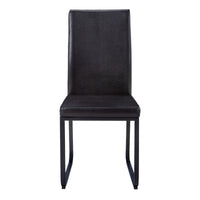 Dining Chair, Set Of 2, Side, Upholstered, Kitchen, Dining Room, Black Leather Look, Black Metal, Contemporary, Modern Black Foam Faux Leather