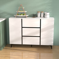 3 Drawers And 2 Doors Light Luxury Sideboard Buffet Cabinet White Wood