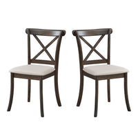 Wooden X Back Dining Chairs Set Of 2, Modern Fabric Upholstered Kitchen Side 2Pc Chairs, Cross Back Rubber Wood Farmhouse Dining Room Chair,Brown Brown Wood