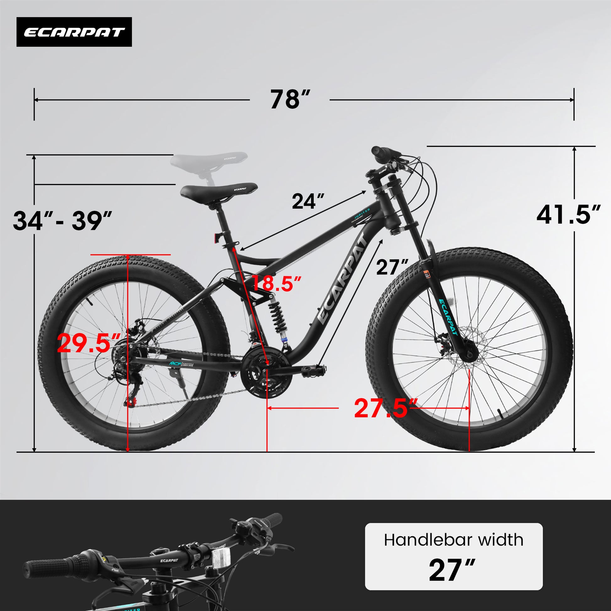 A26309 26 Inch Mountain Bike,Full Suspension 21 Speeds Drivetrain With Disc Brake Mtb Bicycle, 26*4" Fat Tire Bike For Men Black Without Durable Garden & Outdoor Classic Multifunctional Steel