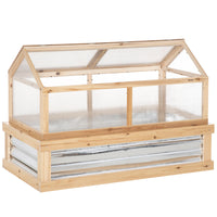 Outsunny Raised Garden Bed With Polycarbonate Greenhouse, Wooden Garden Cold Frame Greenhouse, Flower Planter Protection, 48" X 24" X 32", Natural Natural Wood Wood