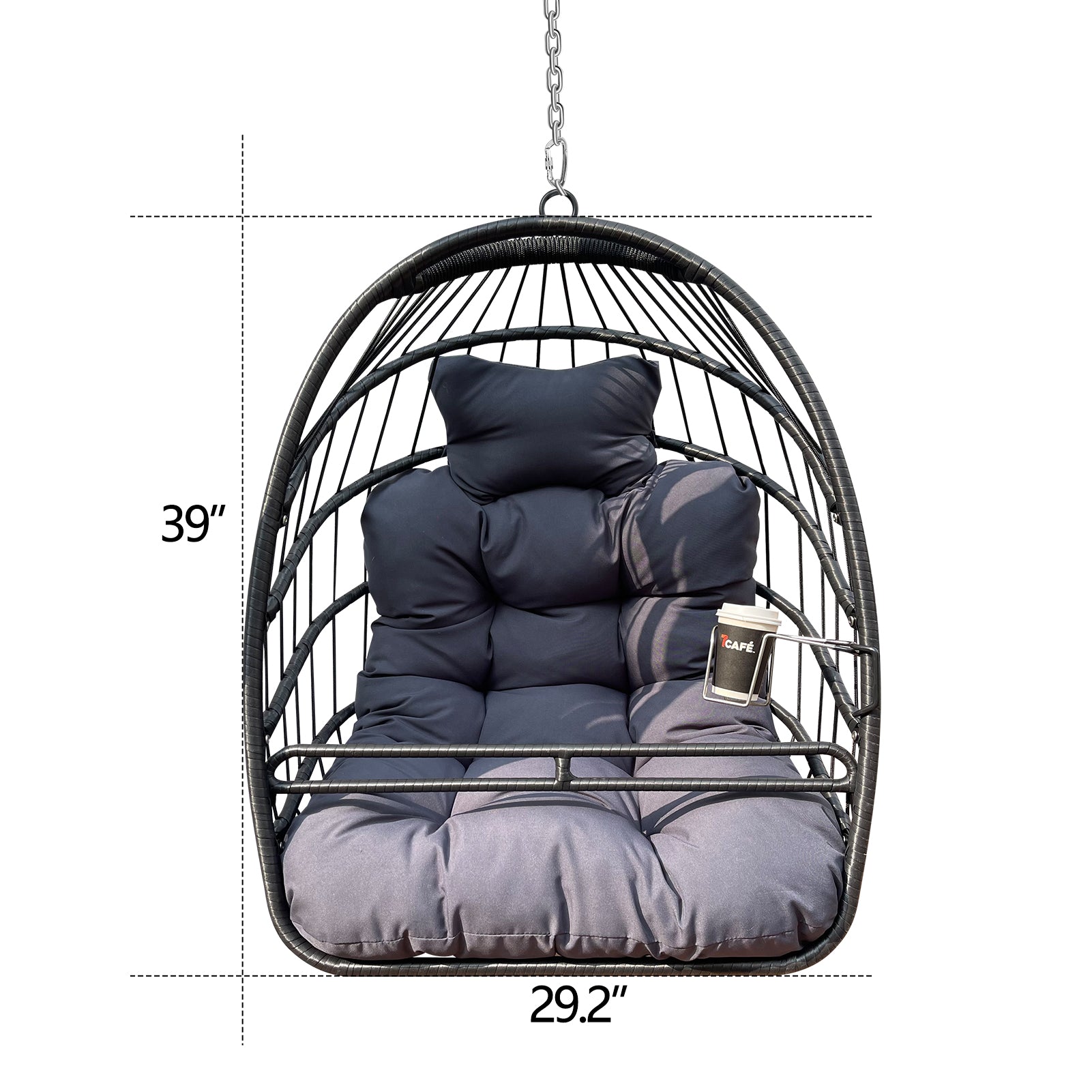 Swing Hammock Egg Basket Chairs Without Stand Indoor Outdoor, Uv Resistant Cushion Hanging Chair, Foldable Frame 350Lbs Capacity Ceiling Hammock Chair For Patio Porch Backyard Balcony Black Rattan