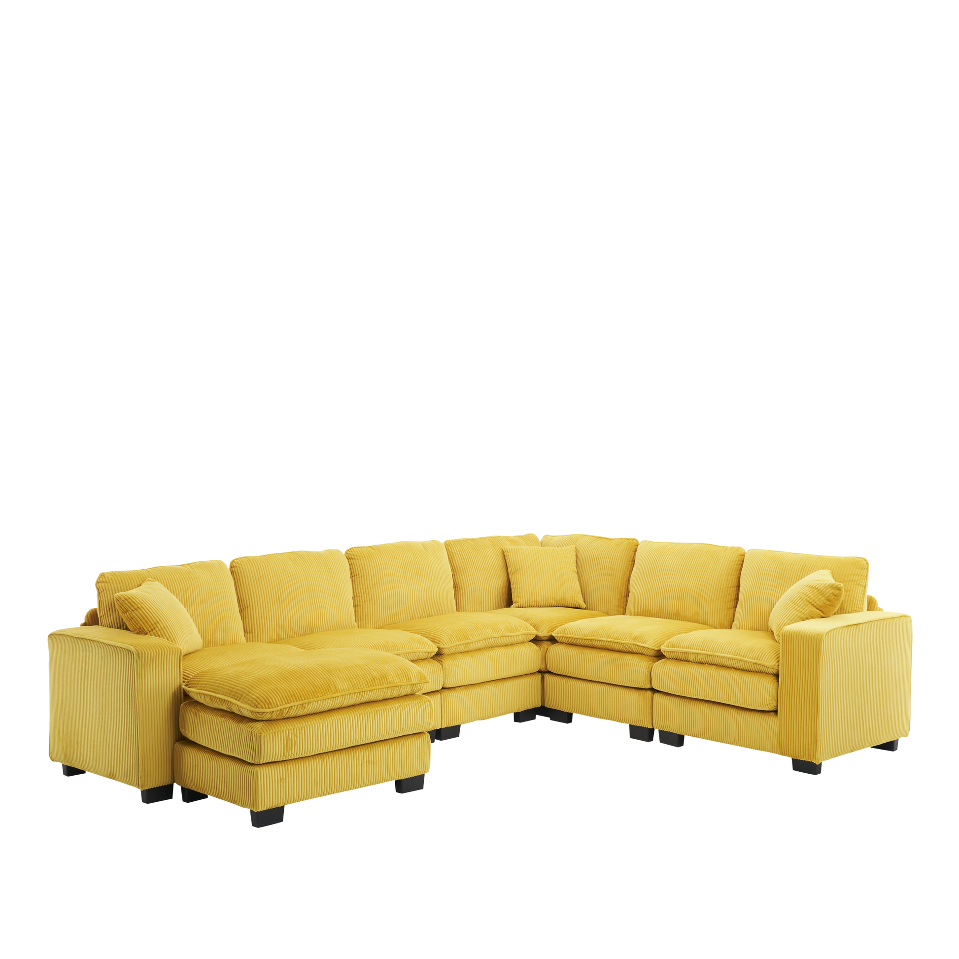 Modern U Shaped 6 Seat Sectional Sofa Couch With One Ottoman And Three Toss Pillows ,Modular Sofa For Living Room,Corduroy Sofa Yellow Corduroy 7 Seat