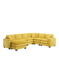 Modern U Shaped 6 Seat Sectional Sofa Couch With One Ottoman And Three Toss Pillows ,Modular Sofa For Living Room,Corduroy Sofa Yellow Corduroy 7 Seat