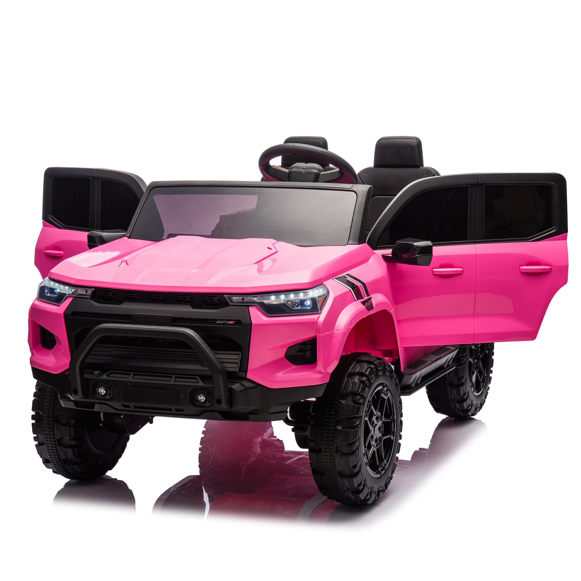 24V10A Two Seater Kids Ride On Electric Pickup, Kids Ride On Toy W Parents Remote Control,4Wd 800W Motors,Two Safety Belts,High Gate Safety Design,Usb,Bluetooth, Speed 2.49 3.73Mph For Kids Aged 3 . Rose Red 50 99 Lbs Polypropylene