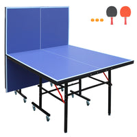 8Ft Mid Size Table Tennis Table Foldable & Portable Ping Pong Table Set For Indoor Games With Net, 2 Table Tennis Paddles And 3 Balls Blue Mdf