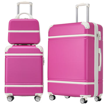 Hardshell Luggage Sets 3 Pieces 20" 24" Luggages And Cosmetic Case Spinner Suitcase With Tsa Lock Lightweight,Pink Pink Abs