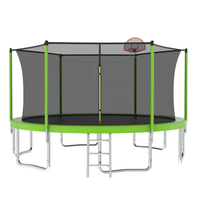 14Ft For Kids Children With Safety Enclosure Net Outdoor Backyards Large Recreational Trampoline Green Metal