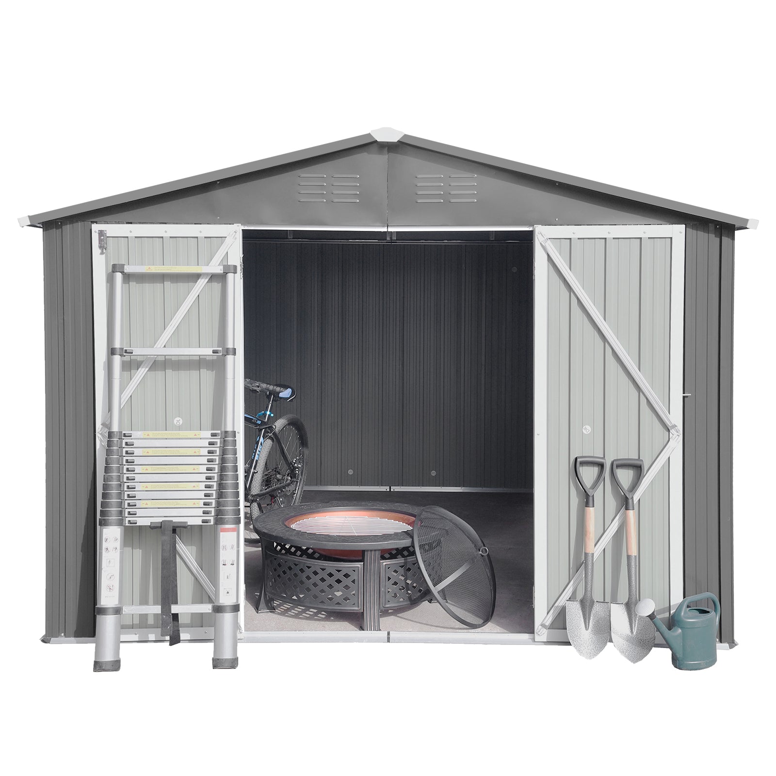 Metal Garden Sheds 10Ftx12Ft Outdoor Grey Grey Metal