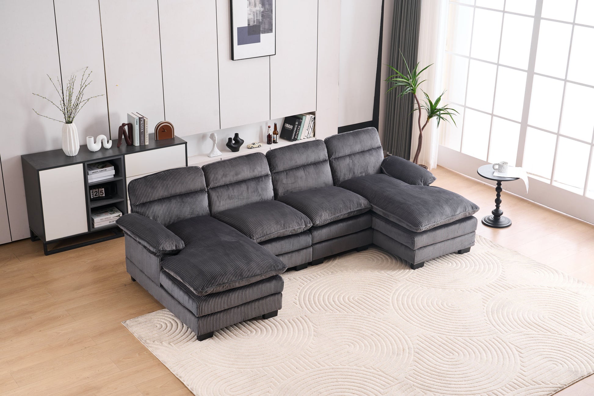 U Shaped Profile Sofa, Including Two Single Seats And Two Chaise, Modular Sofa, Corduroy Sofa Grey Foam Corduroy 4 Seat