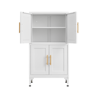 White Metal Kitchen Storage Cabinet, Kitchen Pantry Storage Cabinet With Doors And Shelves, Storage Cabinet With Adjustable Leveling Foot For Kitchen, Living Room And Dining Room W 3 4 Shelves White Metal